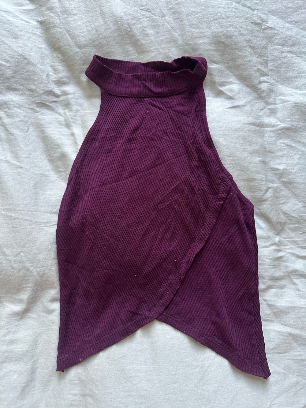 Bershka Ribbed Burgundy Crop Top